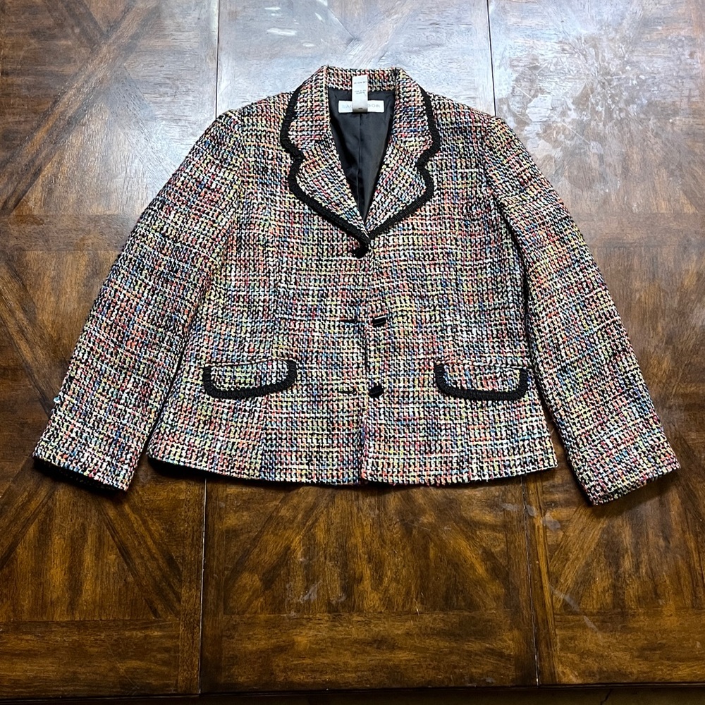 Sag Harbor Colorful Tweed Blazer with Black Details